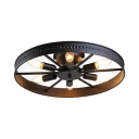 Wrought Iron Wheel Lighting Fixture Vintage Industrial 6 Lights Flush Mount in Black for Coffee Shop