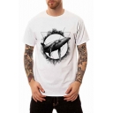 3D Whale Pattern Men Summer Basic Short Sleeve Round Neck Cotton T-Shirt