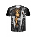 3D Poker Skull Crown Lady Print Grey Loose Fit T-Shirt