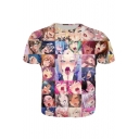 Ahegao 3D Comic Girl Printed Round Neck Short Sleeve T-Shirt
