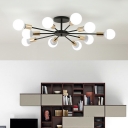 6/8/10 Lights Armed Ceiling Fixture with Bare Bulb Simple Modern Metal Semi Flush Ceiling Light in Soft Gold