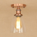 Clear Glass Cone Semi Flushmount Traditional Simple 1 Bulb Mini Lighting Fixture for Coffee Shop