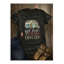 Retro V-Neck Short Sleeve Letter GET LOST IN THE RIGHT DIRECTION Casual Loose Black T-Shirt