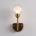 Brass Finish Torch LED Wall Light with Sphere Glass Shade Vintage 1 Light Art Deco Sconce Light