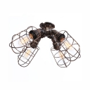 4 Lights Metal Cage Indoor Lighting Nautical Rustic Surface Mount Ceiling Light in Aged Silver/Weathered Bronze