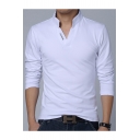 Men's New Trendy Stand-Collar Letter V-Neck Long Sleeve Regular Fit T-Shirt