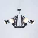 Adjustable Arm Chandelier with Dome Shade Industrial Metal 6 Lights Hanging Lamp in Black