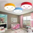 Drum LED Flush Light with Smile Amusement Park Acrylic Shade Lighting Fixture in Blue/Red/Yellow
