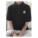 Trendy Colorful Button Cat Pocket Summer Casual Cotton Polo Shirt
