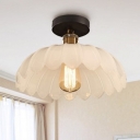 1 Light Scalloped Ceiling Lamp with Amber/White Glass Shade Vintage Decorative Surface Mount Ceiling Light
