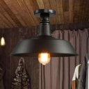 Barn Semi Flushmount Traditional Metal 1 Light Semi Flush Light Fixture in Black Finish for Foyer Porch