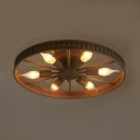 6 Heads Wheel Shape Flush Light Fixture Industrial Loft Style Wrought Iron Indoor Lighting in Centennial Rust