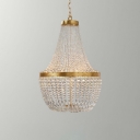 Crystal Beaded Chandelier Light Vintage Retro Style 3 Heads Hanging Chandelier in Antique Brass