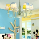 Cone 3/5 Lights Hanging Lamp with Animal Green Finish Fabric Shade Suspension Light for Kids Room