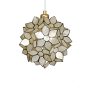 1 Head Shelly Shade Pendant Light with Flower Design Modernism Hanging Lamp in Brass