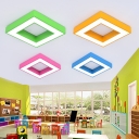 Colorful Square LED Flush Light Kindergarten Children Room Metallic Ceiling Flush Mount