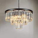Black Finish 3 Tiers Chandelier with Amber Crystal Modern Chic 6 Heads Hanging Lamp for Foyer