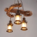 3 Heads Lantern Chandelier Light with Anchor Loft Style Wooden Light Fixture in Black