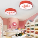 Red/Yellow Drum Shade Flushmount with Cute Dog Acrylic LED Ceiling Light for Nursing Room