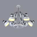 Rotatable 6 Heads Dome Suspended Light Modernism Metallic Chandelier Lamp in White