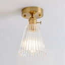 Mini Ceiling Light with Cone/Cylinder Glass Shade Industrial Single Light Semi Flush Light Fixture in Brass