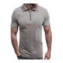 Men's Simple Solid Color Short Sleeve Regular Fit Zip Polo Shirt