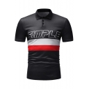 Basic Letter SIMPLE Print Colorblocked Short Sleeve Three-Button Fashion Polo for Men