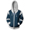3D Printing Cosplay Costume Zip Up Blue Fitted Drawstring Hoodie
