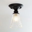 Textured Glass Tapered Semi Flush Light Vintage Industrial Single Light Mini Ceiling Fixture in Black