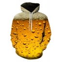 Fashion 3D Beer Bubble Pattern Long Sleeve Yellow Drawstring Hoodie
