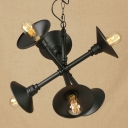 Black Flared Suspension Light Loft Industrial Style Metallic 6 Lights Decorative Chandelier Lamp
