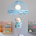 Lovely Hot Air Balloon Pendant Light with Bear Baby Kids Room Metal 1 Light Hanging Ceiling Light in Blue/Pink