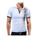 New Fashion Letter Printed Short Sleeve Men's Soft Touch Slim Fit Polo Shirt