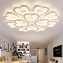 Multi Lights 2 Tiers Lighting Fixture with Loving Heart Nordic Style Acrylic LED Semi Flush Light in White