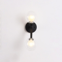 2 Lights Armed Wall Light with Glass Shade Post Modern Lighting Fixture in Black for Corridor