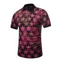 Creative Red Star Printed Three-Button Short Sleeve Classic Fit Polo Shirt for Men