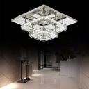 2 Tiers Square Semi Flush Mount with Clear Crystal Modern Fashion LED Ceiling Fixture for Corridor