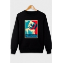 American Music Producer and DJ Funny Cartoon Smile Face Letter Print Crew Neck Long Sleeve Regular-Fit Black Sweatshirt