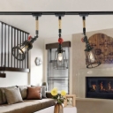 Triple Lights Rope Wrapped Ceiling Light Lodge Style Ceiling Flush Mount with Black Wire Guard