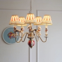 Tapered Suspended Light with Cartoon Horse Kindergarten Fabric 5 Lights Chandelier in White