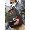 30*13*41cm Girls Lovely Cartoon Patched Large Capacity School Bag Backpack with Pig Pendant