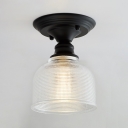 Black Finish Dome Surface Mount Light with Clear Prismatic Glass Vintage Retro Style Semi Flush Mount