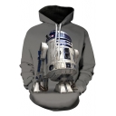 Cool 3D Star Wars Robot Printed Long Sleeve Casual Loose Grey Hoodie