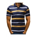 Men's New Trendy Striped Printed Three-Button Classic-Fit Casual Polo