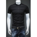 Men's Basic Stripe Patched Short Sleeve Knit Slim Fit Business Polo Shirt