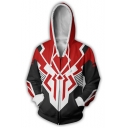 Fashion Black and Red Colorblocked Print Long Sleeve Full Zip Hoodie