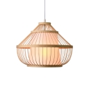 Single Light Gourd Hanging Light with Rattan Shade Nordic Style Drop Ceiling Lighting in Wood