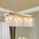 8 Lights Linear Hanging Chandelier Contemporary Luxury Art Deco Crystal Chandelier in Gold