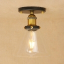 Traditional Industrial Mini Semi Flush Mount Metallic 1 Light Ceiling Flush Mount in Natural Brass for Warehouse