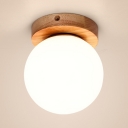 White Glass Orb Flush Light Fixture Minimalist Single Light Surface Mount Light for Corridor Hallway